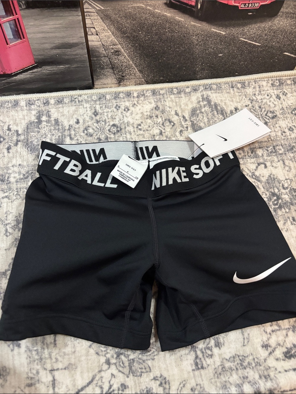 Nike Kids Black Athletic Softball Performance Shorts with White Swoosh